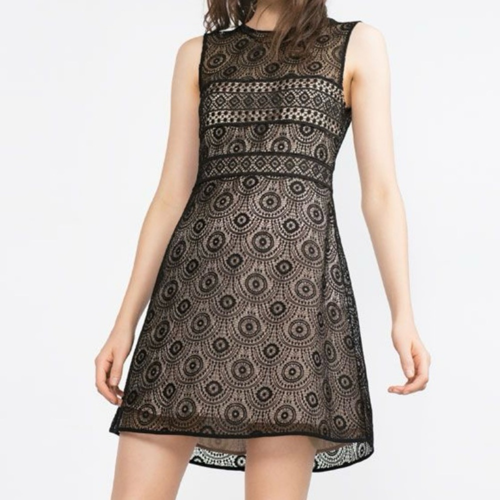 Zara black crochet lace mini dress